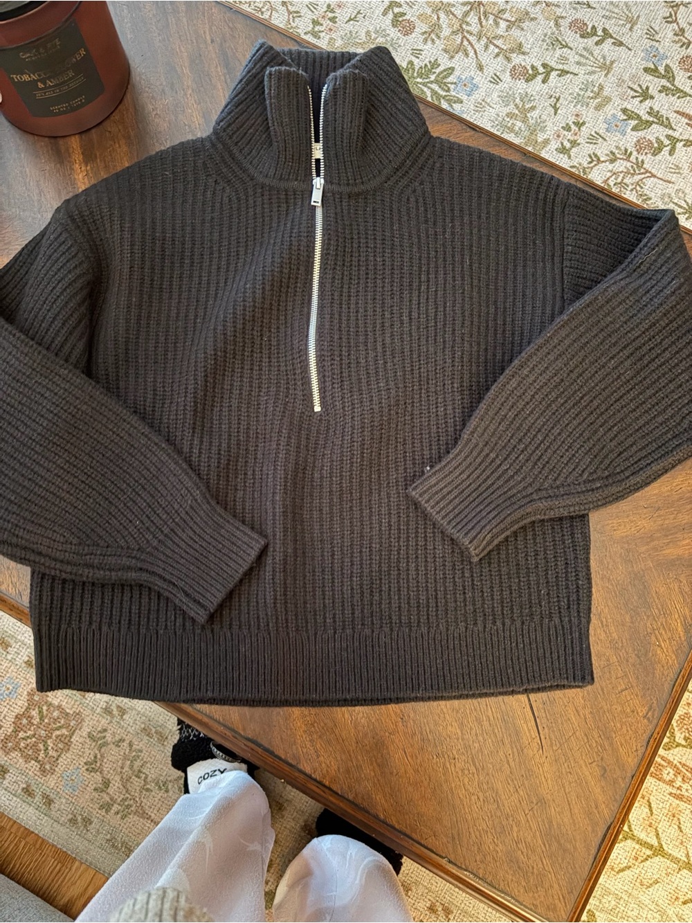 NWOT Everlane Black Ribbed Half-Zip 100% Wool Sweater